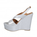 Woman's platform sandal in silver laminated printed leather wedge heel 12 - Available sizes:  31, 32, 33, 34, 43, 46