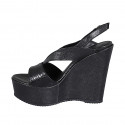 Woman's platform sandal in black laminated printed leather wedge heel 12 - Available sizes:  31, 32, 43, 45