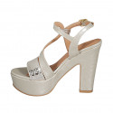 Sandale pour femmes en cuir imprimé lamé platine avec platforme et talon 12 - Pointures disponibles:  31, 43, 44, 46