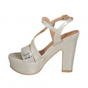 Woman's platform sandal in platinum laminated printed leather heel 12 - Available sizes:  31, 34, 43, 44, 45, 46