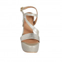 Sandalia para mujer en piel imprimida laminada platino con plataforma y tacon 12 - Tallas disponibles:  31