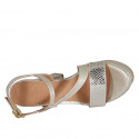 Woman's platform sandal in platinum laminated printed leather heel 12 - Available sizes:  31, 34, 43, 44, 45, 46