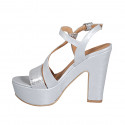 Sandale pour femmes en cuir imprimé lamé argent avec platforme et talon 12 - Pointures disponibles:  43