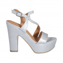 Sandale pour femmes en cuir imprimé lamé argent avec platforme et talon 12 - Pointures disponibles:  43