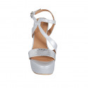 Sandale pour femmes en cuir imprimé lamé argent avec platforme et talon 12 - Pointures disponibles:  34, 43, 45