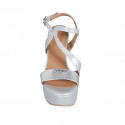 Sandale pour femmes en cuir imprimé lamé argent avec platforme et talon 12 - Pointures disponibles:  43