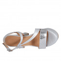 Sandale pour femmes en cuir imprimé lamé argent avec platforme et talon 12 - Pointures disponibles:  43