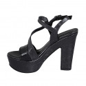 Sandalia para mujer en piel imprimida negra con plataforma y tacon 12 - Tallas disponibles:  43