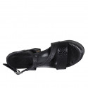 Woman's platform sandal in black printed leather heel 12 - Available sizes:  34, 43