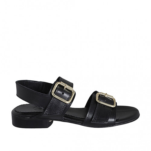 Sandalia para mujer con hebillas ajustables en piel negra tacon 2 - Tallas disponibles:  32, 42, 44