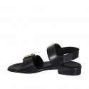 Sandalia para mujer con hebillas ajustables en piel negra tacon 2 - Tallas disponibles:  32, 42, 44