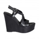 Sandale pour femmes en cuir imprimé lamé noir avec courroie, platforme et talon compensé 12 - Pointures disponibles:  31, 34, 43
