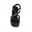Sandale pour femmes en cuir imprimé lamé noir avec courroie, platforme et talon compensé 12 - Pointures disponibles:  31, 43