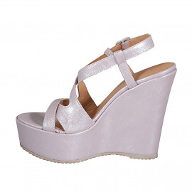 Sandale pour femmes en cuir imprimé lamé rose avec courroie, platforme et talon compensé 12 - Pointures disponibles:  31, 43 2