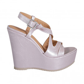 Woman's strap and platform sandal in rose laminated printed leather wedge heel 12 - Available sizes:  31, 43