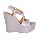 Woman's strap and platform sandal in rose laminated printed leather wedge heel 12 - Available sizes:  31, 34, 43, 44, 45