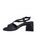 Woman's sandal in black leather and patent leather heel 5 - Available sizes:  31, 32, 33, 34, 42, 43, 44, 46