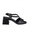 Sandalo da donna in vernice e pelle nera tacco 5 - Misure disponibili: 31, 32, 42, 43, 44, 46