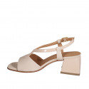 Woman's sandal in nude leather and patent leather heel 5 - Available sizes:  43, 44, 45