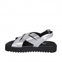 Woman's sandal in silver laminated leather wedge heel 2 - Available sizes:  32, 42