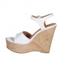 Woman's sandal with strap and platform in white leather wedge heel 12 - Available sizes:  43