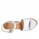 Woman's sandal with strap and platform in white leather wedge heel 12 - Available sizes:  43