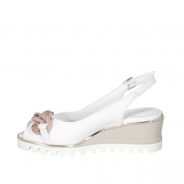 Woman's sandal with chain in white leather wedge heel 4 - Available sizes:  42 2