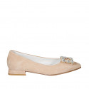 Decolté a punta da donna in camoscio beige con accessorio strass tacco 1 - Misure disponibili: 32