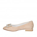 Decolté a punta da donna in camoscio beige con accessorio strass tacco 1 - Misure disponibili: 32