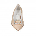 ﻿Women's pointy pump in beige suede with rhinestones accessory heel 1 - Available sizes:  32, 33