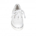 Zapato con cordones y cremalleras para mujer en piel blanca y plateada cuña 4 - Tallas disponibles:  42