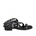 Sandale pour femmes avec courroies et goujons en cuir noir talon 2 - Pointures disponibles:  33, 42