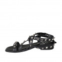 Sandale pour femmes avec courroies et goujons en cuir noir talon 2 - Pointures disponibles:  33, 42