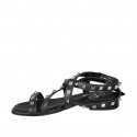 Woman's straps sandal with studs in black leather heel 2 - Available sizes:  33, 42, 43