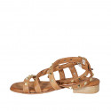Sandale pour femmes avec courroies et goujons en cuir cognac talon 2 - Pointures disponibles:  33