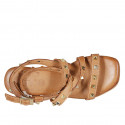 Woman's sandal with studs and straps in cognac brown leather heel 2 - Available sizes:  32, 33