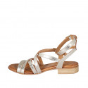 Woman's sandal with ankle straps in platinum laminated leather with heel 2 - Available sizes:  33