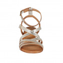 Woman's sandal with ankle straps in platinum laminated leather with heel 2 - Available sizes:  33