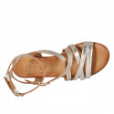 Woman's sandal with ankle straps in platinum laminated leather with heel 2 - Available sizes:  33