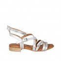 Woman's sandal with ankle straps in silver laminated leather with heel 2 - Available sizes:  33