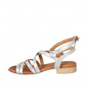 Woman's sandal with ankle straps in silver laminated leather with heel 2 - Available sizes:  33