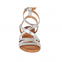 Woman's sandal with ankle straps in silver laminated leather with heel 2 - Available sizes:  33