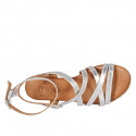 Woman's sandal with ankle straps in silver laminated leather with heel 2 - Available sizes:  33