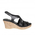 Woman's sandal in black leather with platform and wedge heel 7 - Available sizes:  42, 43