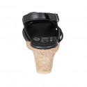 Sandale pour femmes en cuir noir avec plateforme talon compensé 7 - Pointures disponibles:  42, 43