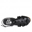 Sandale pour femmes en cuir noir avec plateforme talon compensé 7 - Pointures disponibles:  42, 43