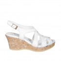 Sandale pour femmes en cuir blanc avec plateforme talon compensé 7 - Pointures disponibles:  42, 43, 45