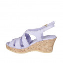 Woman's sandal in lilac leather with platform and wedge heel 7 - Available sizes:  42, 43