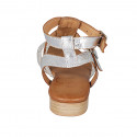Woman's sandal with straps and rhinestones in silver laminated leather heel 2 - Available sizes:  32, 33
