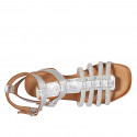 Sandale pour femmes avec courroies et strass en cuir lamé argent talon 1 - Pointures disponibles:  32, 33